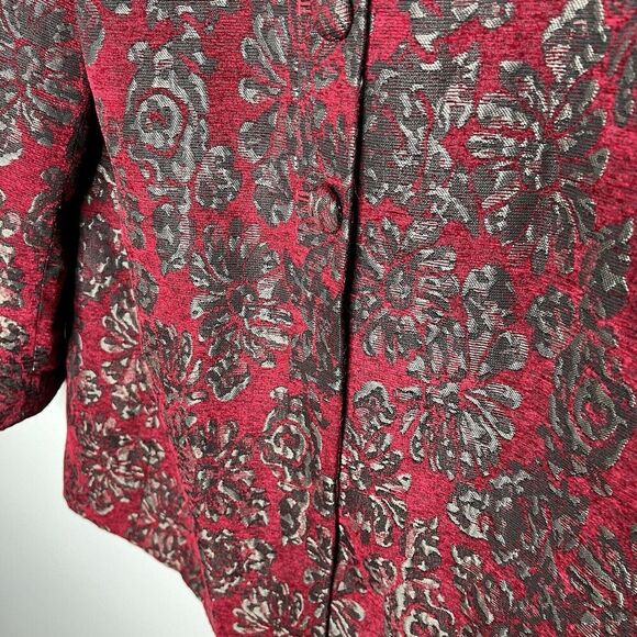 Chicos Jacket Topper Womens Size 2 US 12/14 Red Floral Jacquard Tapestry - Picture 9 of 16